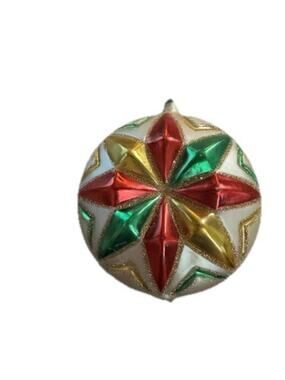 German Glass Christmas Tree Ornament Vintage 3.75" Red Green Gold Vintage